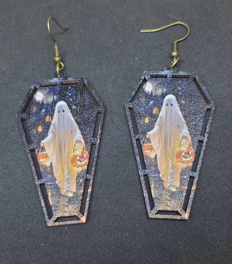 Boucles d'oreilles cercueil en bois