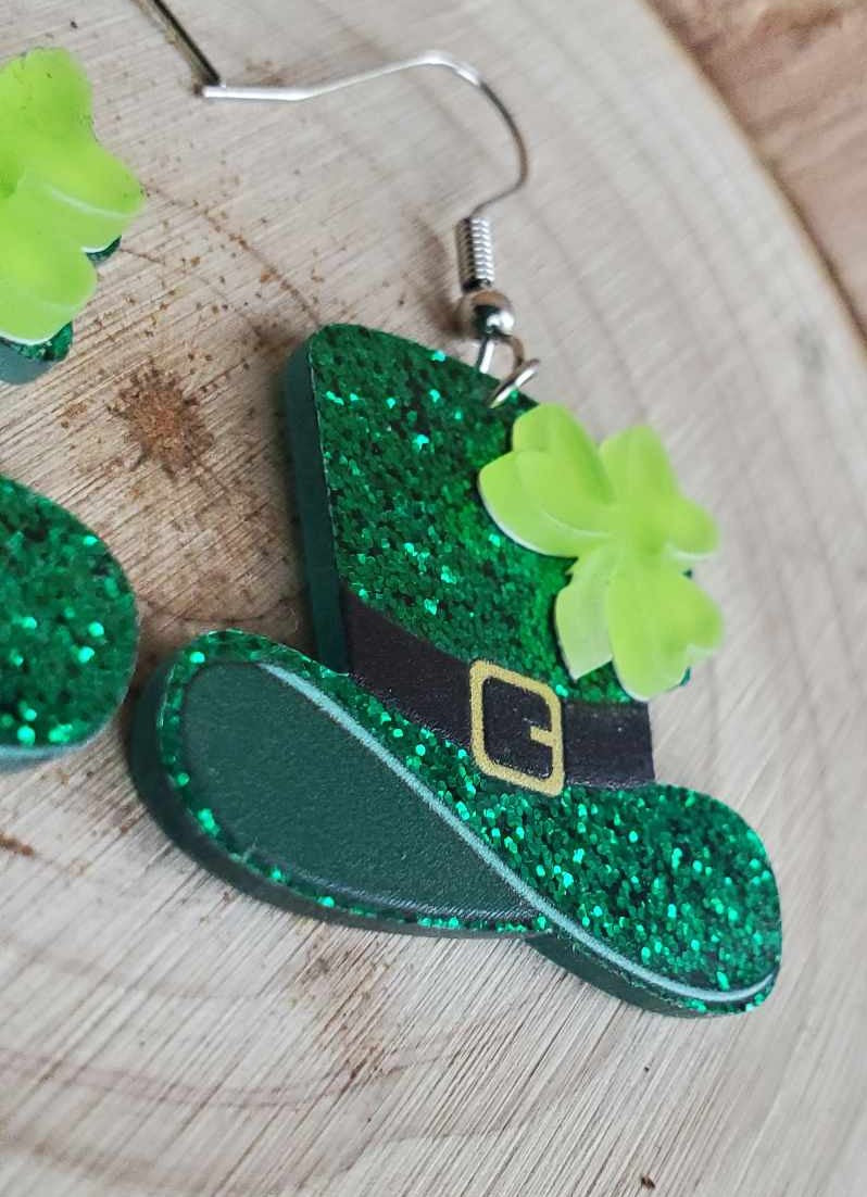 Boucles d'oreille chapeau Irlandais et trèfle