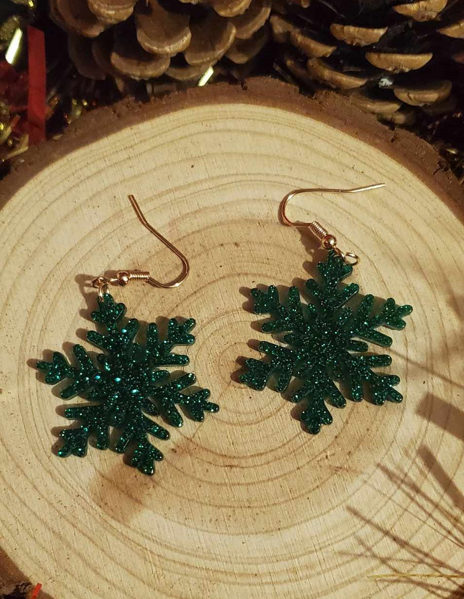 Boucles d'oreilles flocon vert