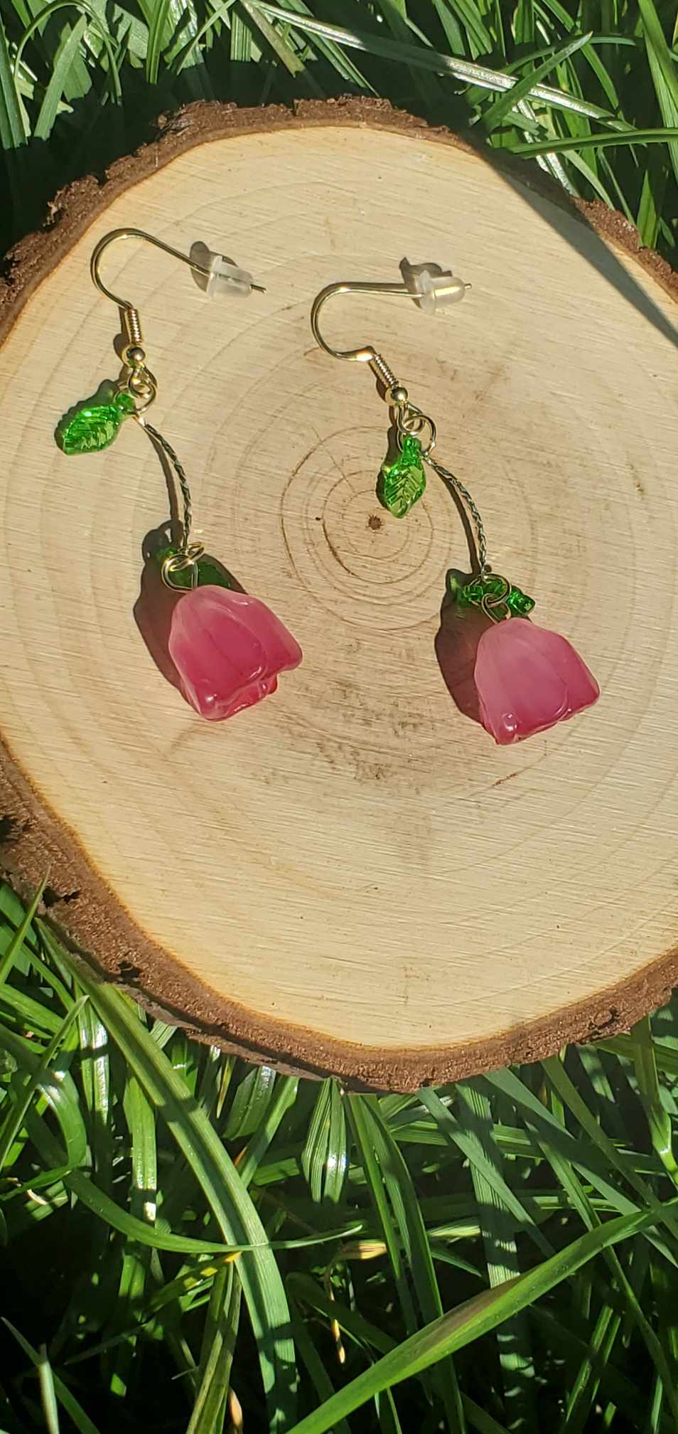 Boucles d'oreilles fleurs rose pendantes