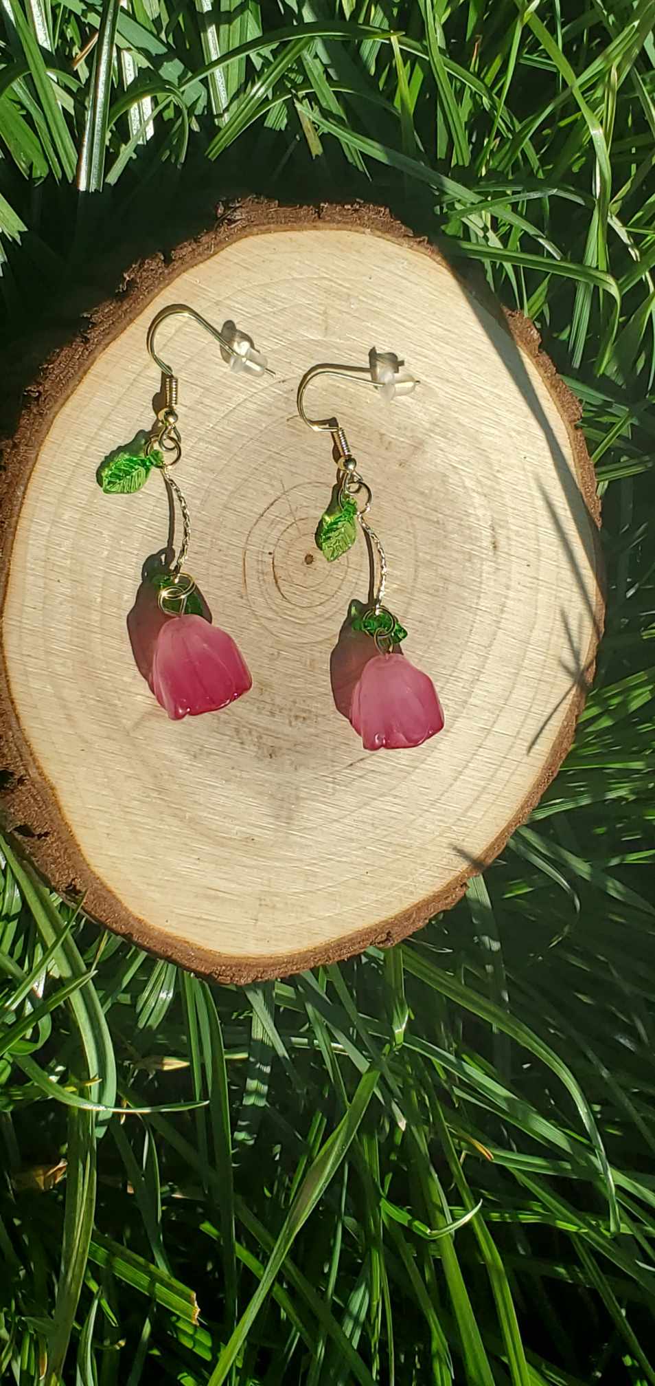 Boucles d'oreilles fleurs rose pendantes