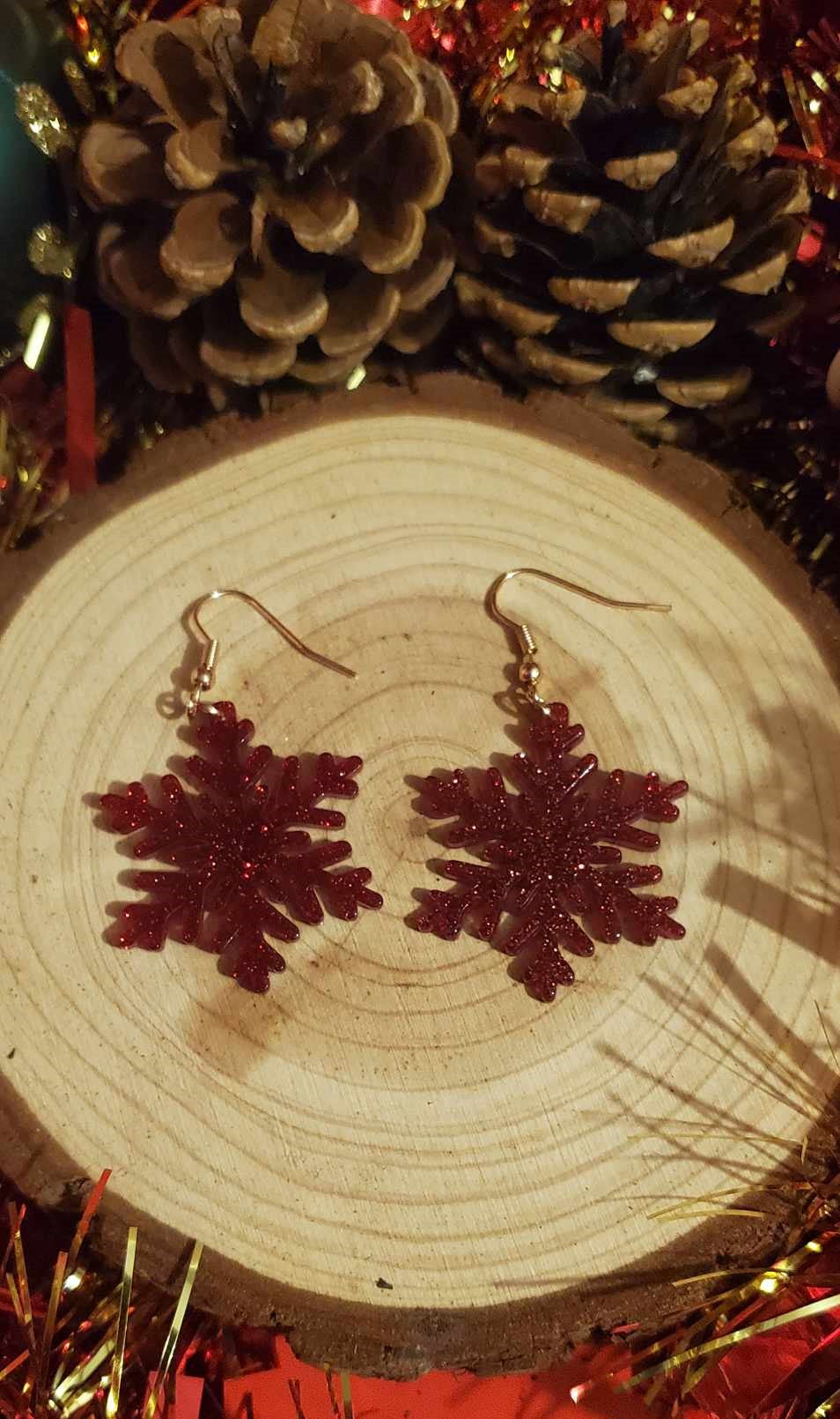Boucles d'oreilles flocon rouge