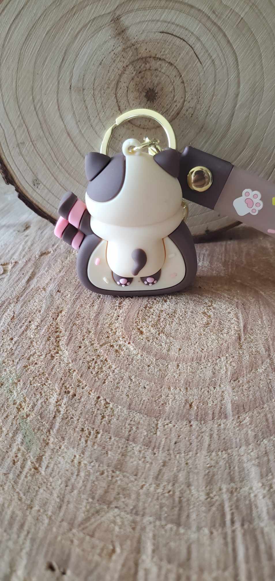 Porte clés chat gourmand marron