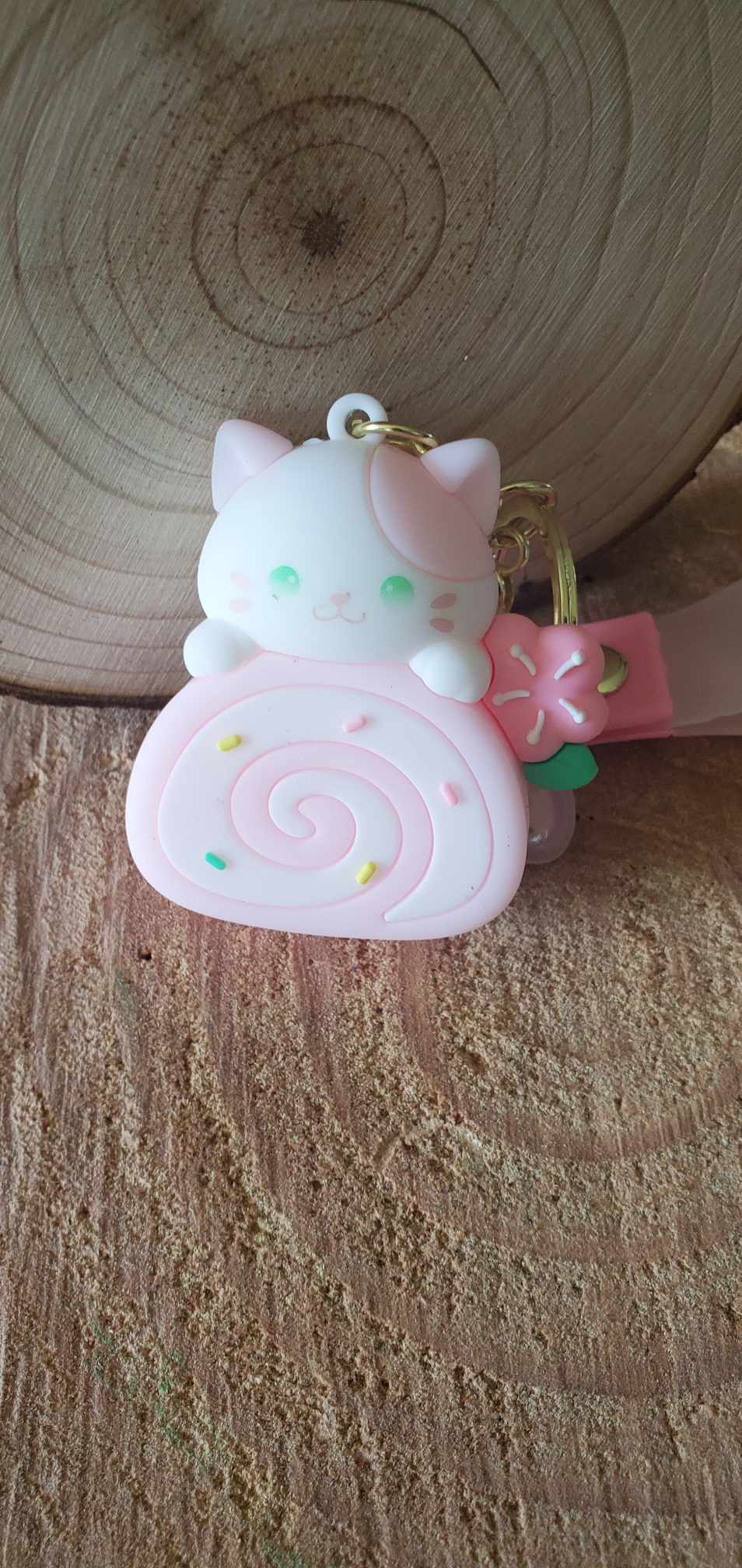 Porte clés chat gourmand rose