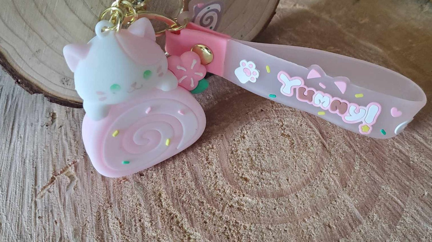 Porte clés chat gourmand rose