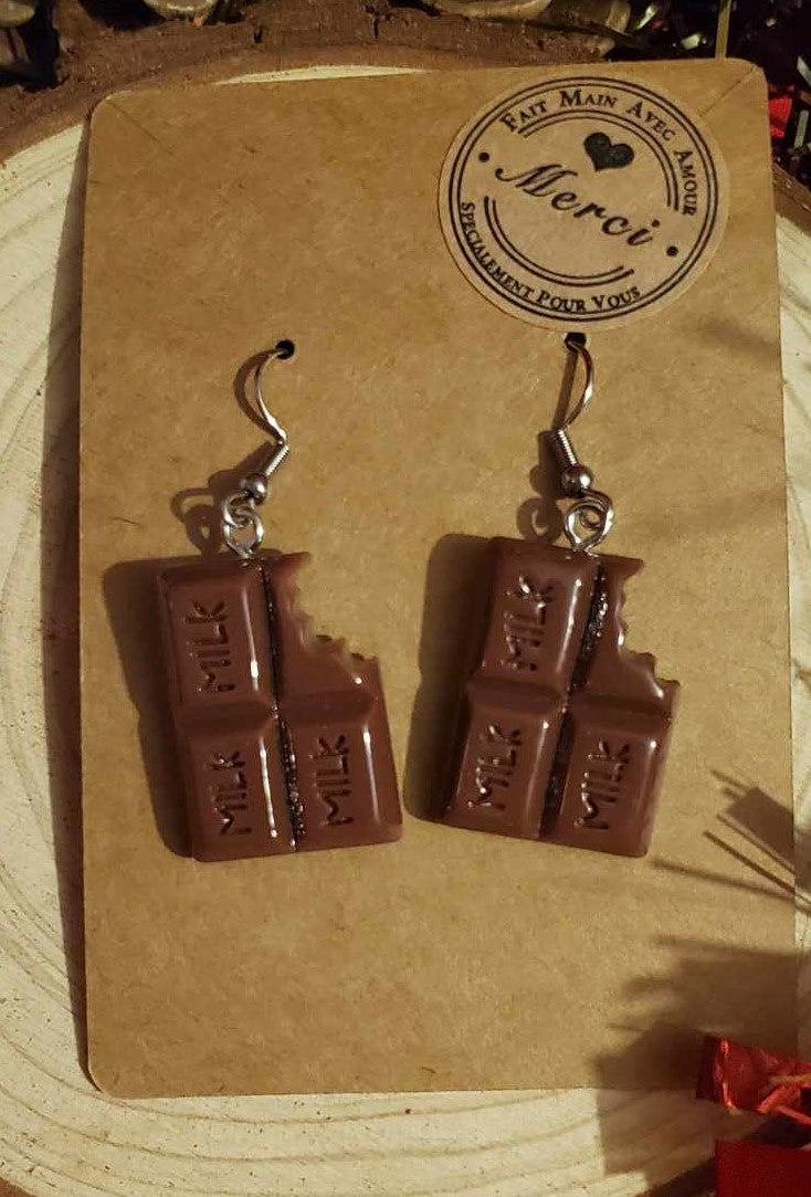 Boucles d'oreilles plaques de chocolat