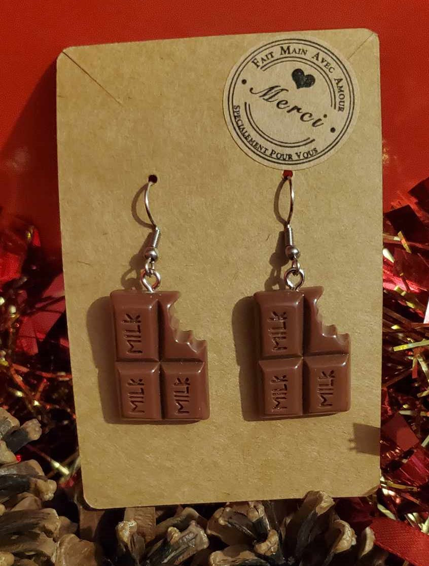 Boucles d'oreilles plaques de chocolat