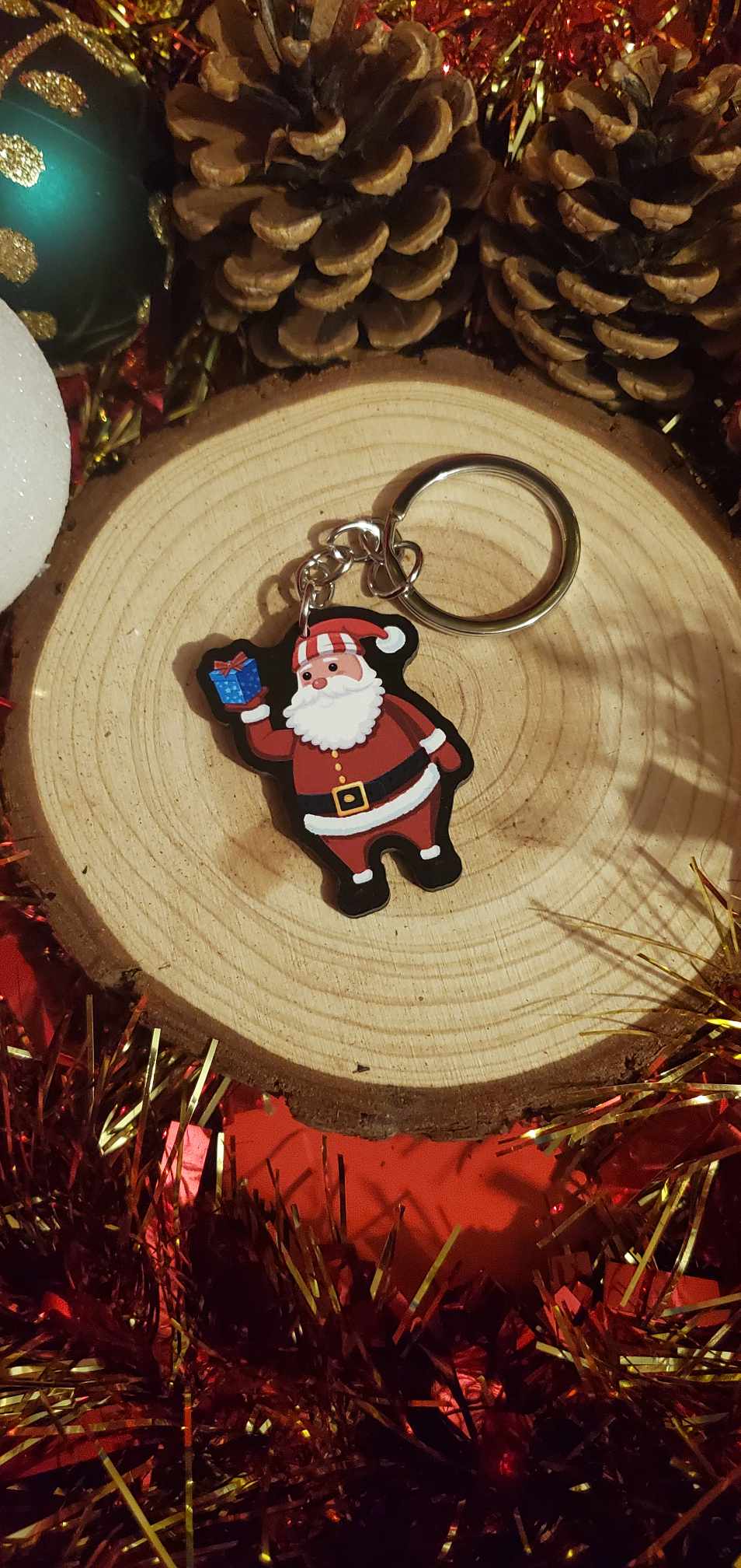 Porte clefs Père Noël en bois