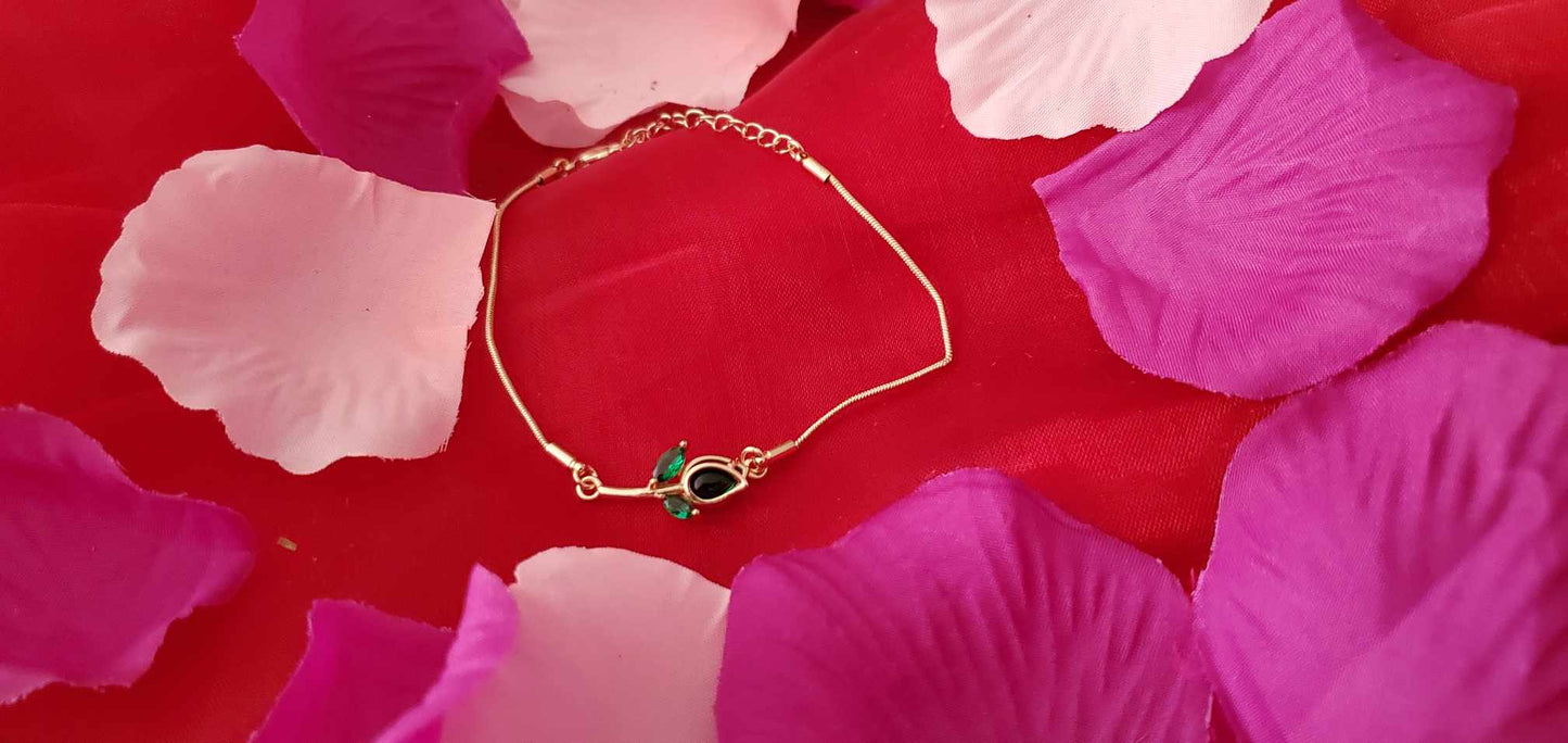 Bracelet tulipe verte en acier inoxydable