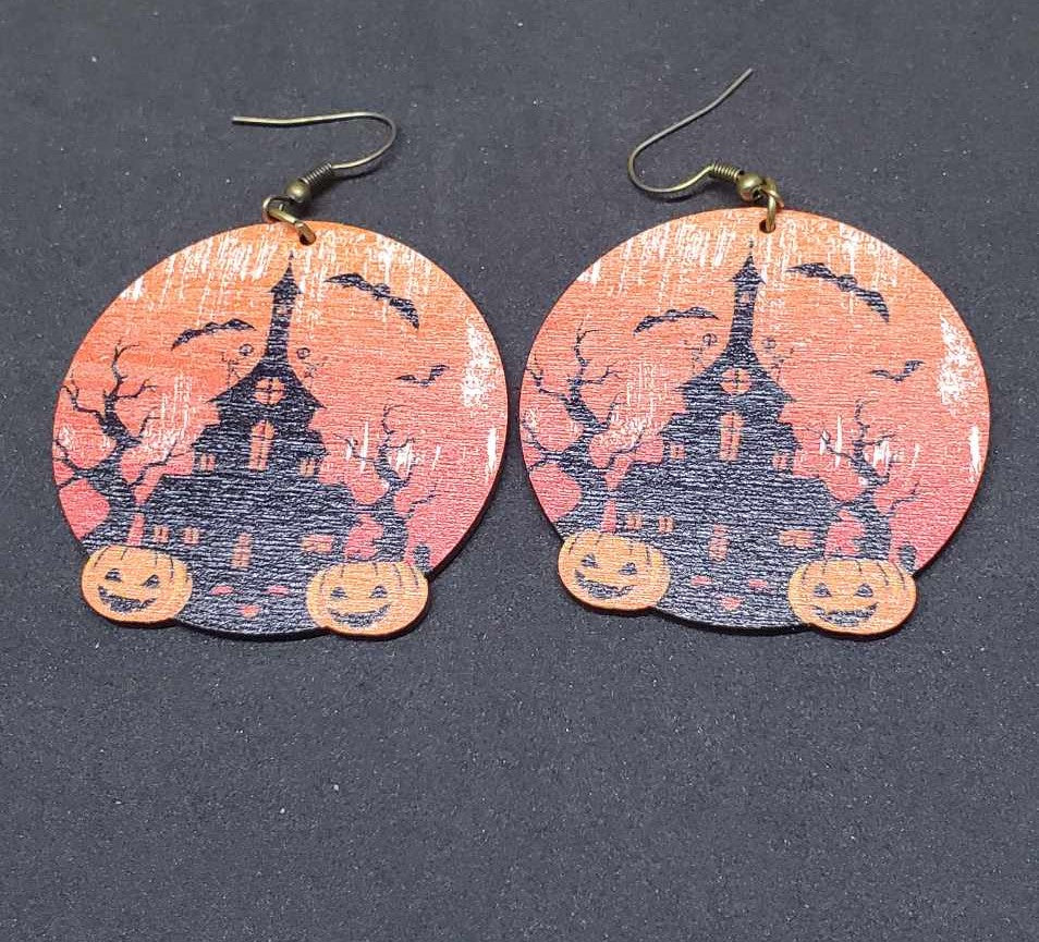 Boucles d'oreilles en bois motif château