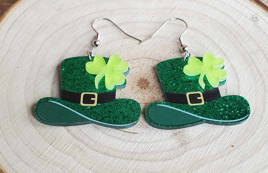 Boucles d'oreille chapeau Irlandais et trèfle