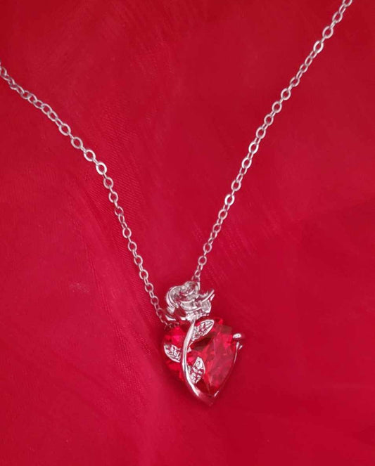 Collier coeur avec une belle rose argent