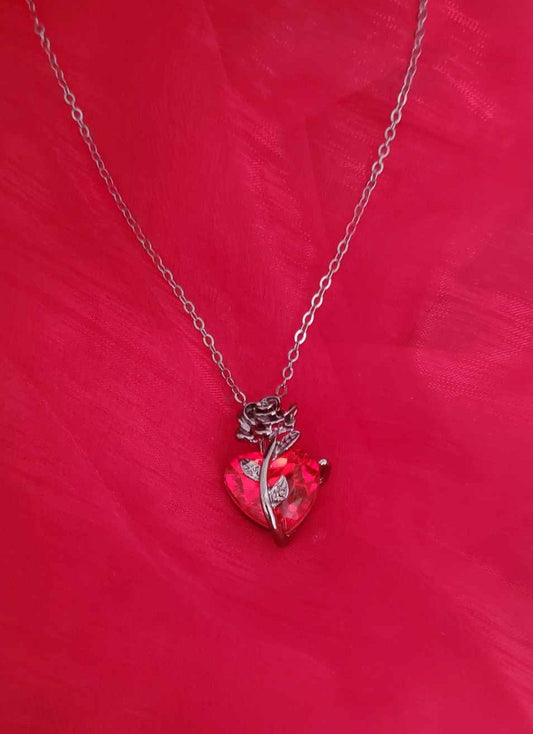Collier coeur avec rose