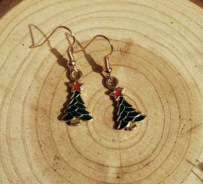 Boucles d'oreilles sapin vert