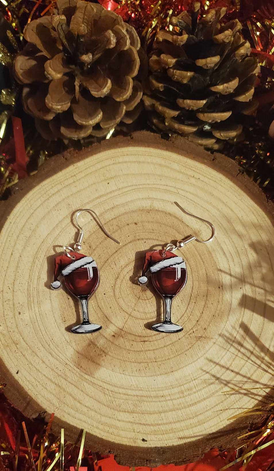 Boucles d'oreilles verre de vin de Noël