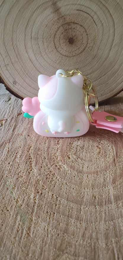Porte clés chat gourmand rose