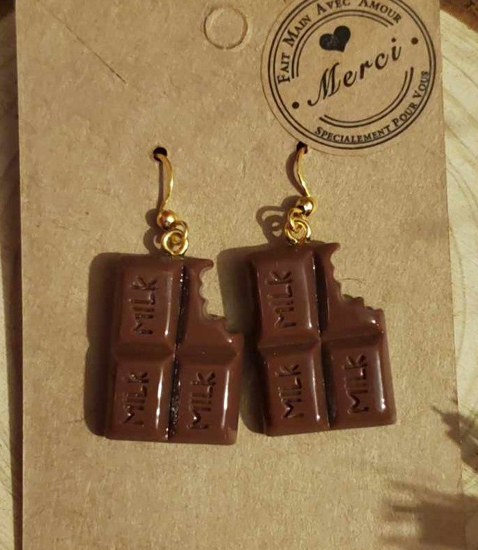 Boucles d'oreilles plaques de chocolat