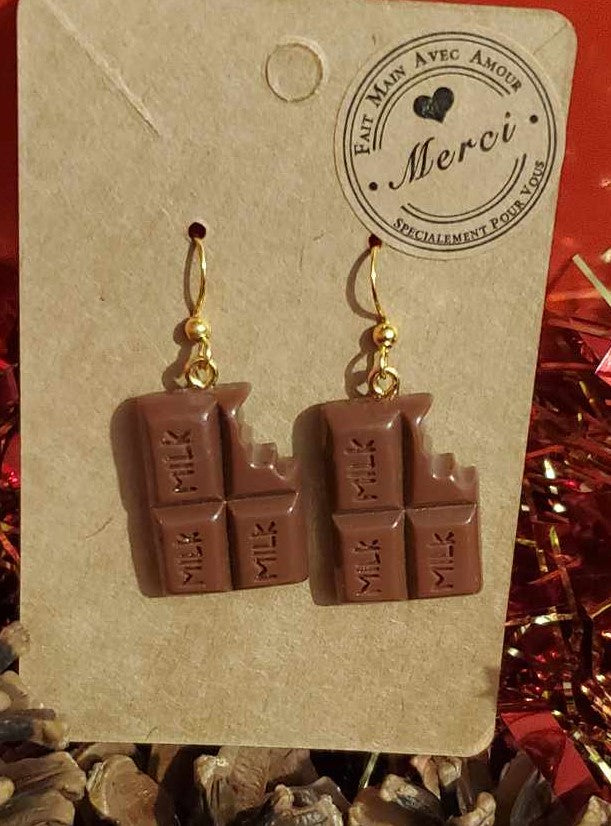 Boucles d'oreilles plaques de chocolat