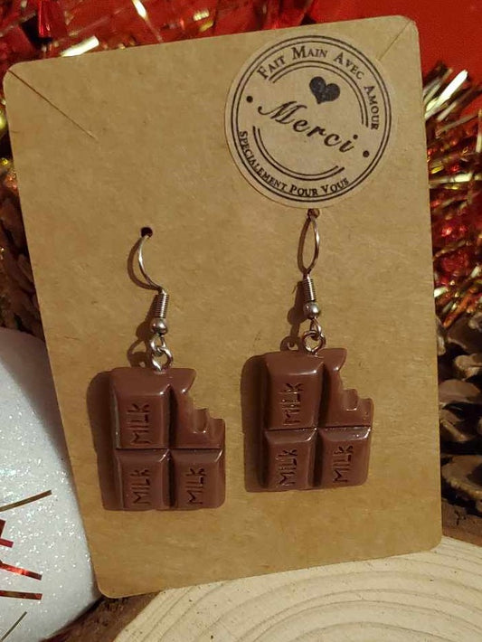 Boucles d'oreilles plaques de chocolat