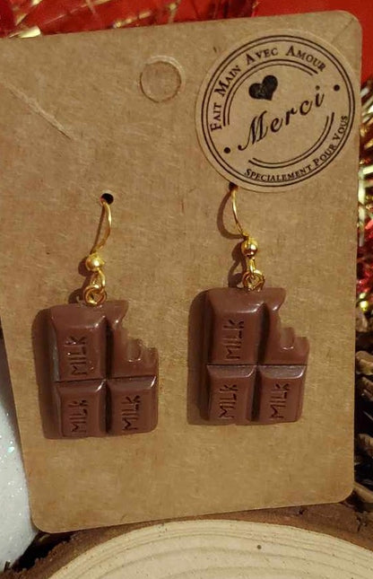 Boucles d'oreilles plaques de chocolat