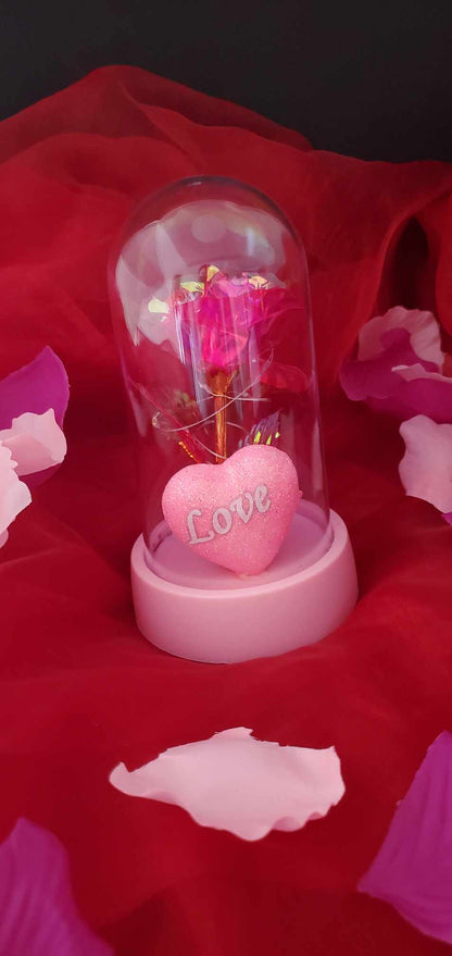 Fleur éternelle sous cloche Rose