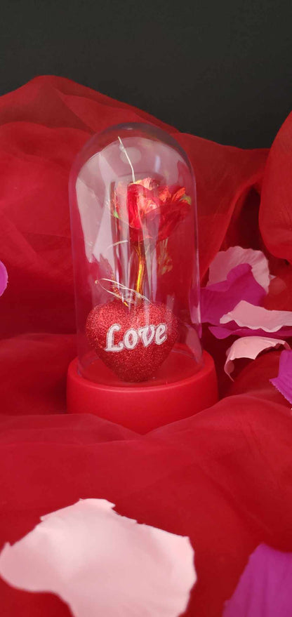 Fleur éternelle sous cloche Rouge