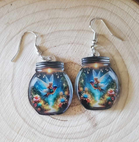 Boucles d'oreilles fée dans son bocal