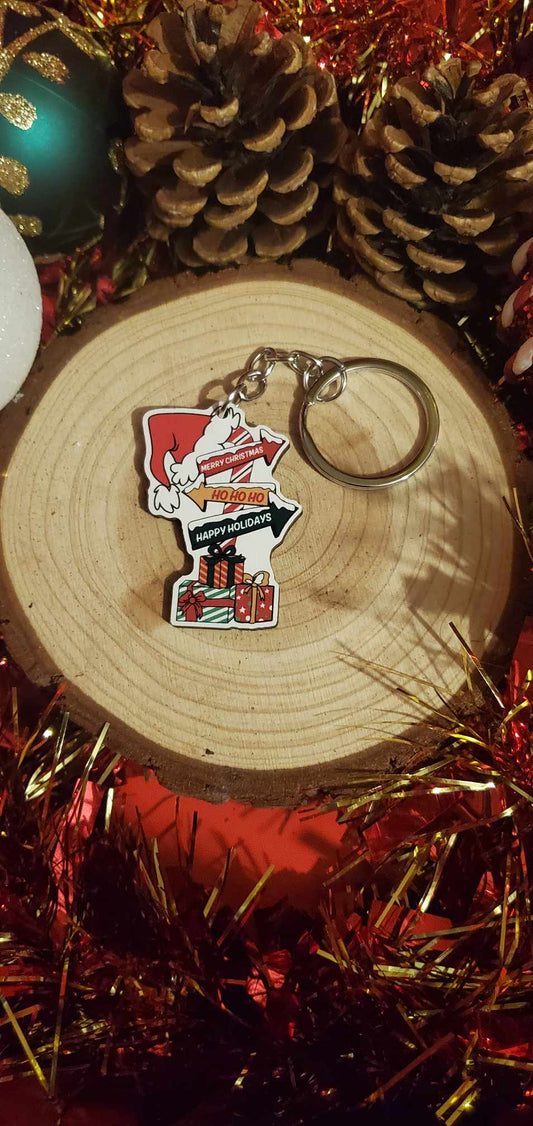 Porte clefs fléchage de noël en bois