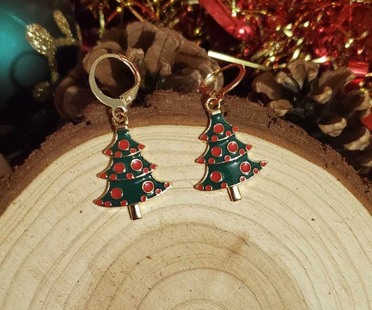 Petites boucles d'oreilles sapin vert