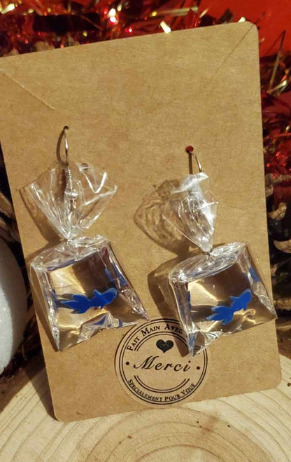 Boucles d'oreilles poissons bleus