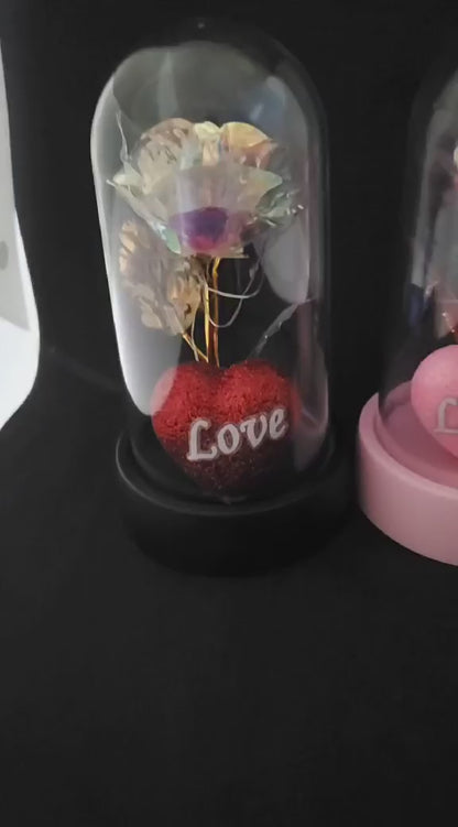 Fleur éternelle sous cloche Rose