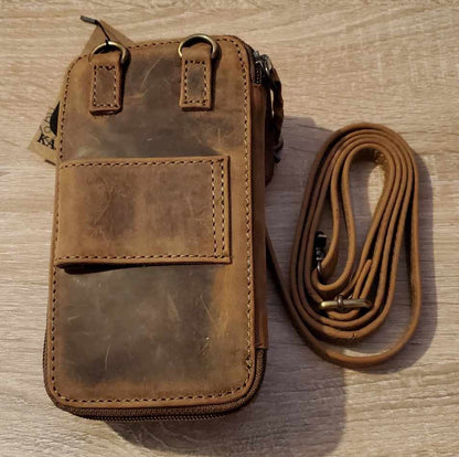 Pochette pour téléphone et portefeuille tout en un en cuir de vachette